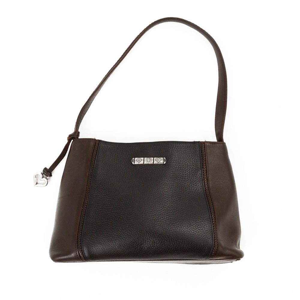 Brighton shoulder bag black & chocolate brown pebble grain leather